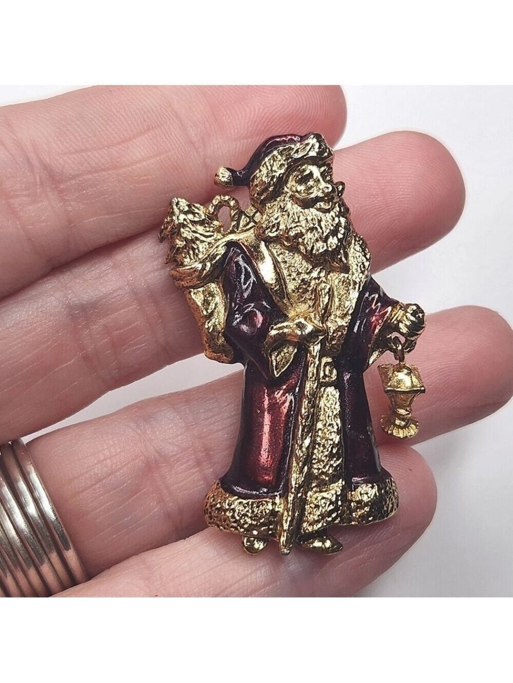 Vintage Signed USA Santa Gold Tone Christmas Articulated Enamel Brooch - Picture 8 of 9